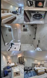 a collage of four pictures of a hotel room at درة رواق للشقق المخدومة - Durrat Rwaq Serviced Apartments in Riyadh