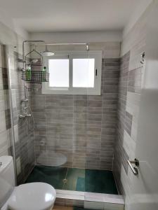 a bathroom with a shower and a toilet and a sink at Silver House 96 ideal parejas in Arrecife