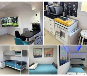 a collage of four pictures of a kitchen and a room at Perfect House in Eilat