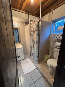 a bathroom with a toilet and a sink at The Gathering Place in Spanish Lookout +49 photos