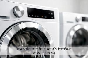 a white washing machine and a washer and dryer at Ferienwohnung Feinheit - Gulfhof nahe Greetsiel mit Sauna, Garten & 3 Schlafzimmern in Krummhörn