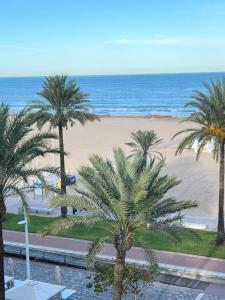 a view of a beach with palm trees and the ocean at Costa blancavibes, Solo Familias in Playa de Gandia