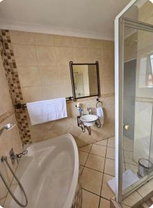 a bathroom with a tub and a sink and a shower at Grey heron in Boksburg +9 photos