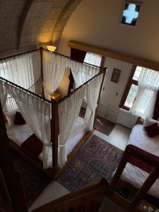 an overhead view of a bedroom with two beds at Karballa Hotel in Aksaray