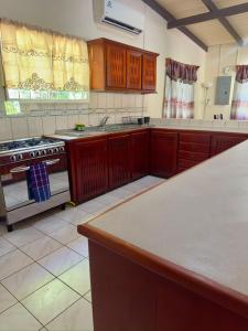 a kitchen with a stove and a counter top at Pascall's Luxury Homes Villa in Lambeau