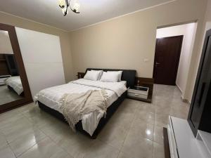 a bedroom with a bed and a television in it at Quiet Comfy Stay in Burg el-Ḥudûd +13 photos