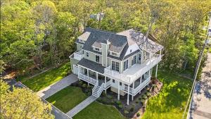 an overhead view of a large white house at Bay Breeze in Town Bank