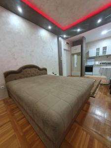 a bedroom with a large bed with a red ceiling at Trend Lux Obrenovac, sa parkingom in Obrenovac