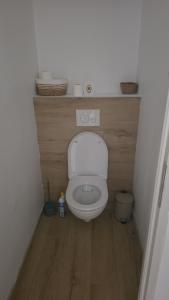 a small bathroom with a white toilet in a room at Chambre privée villa montelimar in Montélimar