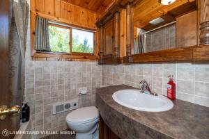 a bathroom with a sink and a toilet at Breezy Woods - Tobermory Waterfront in Tobermory +46 photos