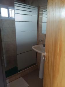 a bathroom with a shower and a sink at Palmeras al sol in San Pedro +11 photos