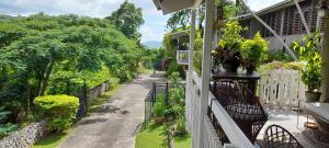 a house with a balcony with plants on it at Neita's Nest in Kingston