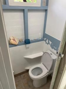 a small bathroom with a toilet and a window at Exceptional bungalow with private pool in Rivière-Pilote +6 photos