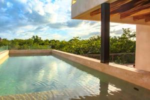 a swimming pool on the roof of a house at Jungle Loft Suite with Terrace & Natural Light - Santuario Hotel Boutique in Chemuyil