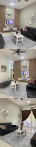 a collage of three pictures of a living room at Impian May Homestay 1,Taman Koperat Putera in Kampung Raja