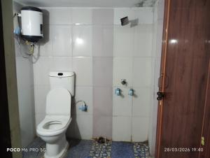 a bathroom with a toilet and a shower stall at Hotel Shri Ram Palace in Rewa