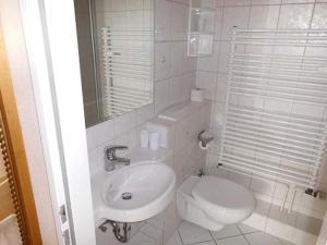 a white bathroom with a toilet and a sink at Germania-60 in Böhl +8 photos