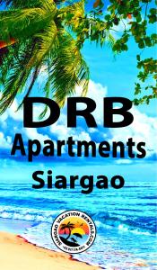 a poster of a beach with a palm tree and the ocean at DRB Siargao Apartments in General Luna