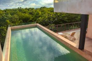 a swimming pool on the balcony of a house at Master Jungle Penthouse with Large Private Terrace - Santuario Hotel Boutique in Chemuyil