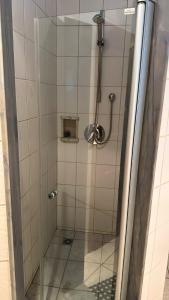 a shower with a glass door in a bathroom at Hotel Relax in Wachenroth +55 photos