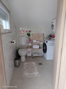a bathroom with a toilet and a washing machine at Apartman Cvita in Bilice