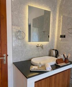 a bathroom with a sink and a mirror at Villa 55 Galle in Galle