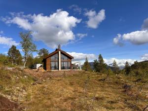 a house on top of a grassy hill at Stryn Nature Lodge in Stryn