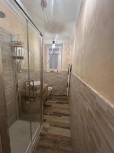 a bathroom with a walk in shower and a toilet at Il caminetto in Pradleve +11 photos
