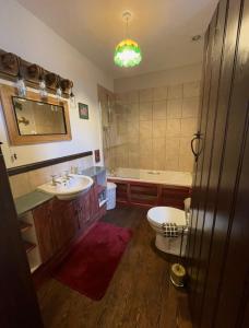 a bathroom with a sink and a toilet and a tub at Beldy Chapel Ground floor apartment in Alston
