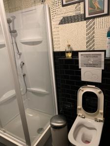 a small bathroom with a toilet and a shower at Espace entier Centre de Paris in Paris