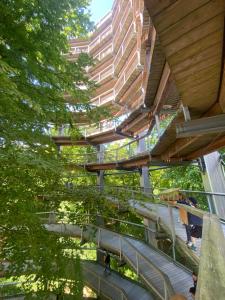 an overhead view of a building with escalators and trees at A short break on Germany's largest island in Garz