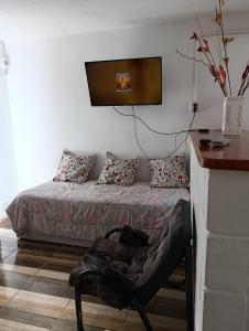 a bedroom with a bed with a tv on the wall at La soñada 1 in Villa Mercedes