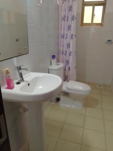 a white bathroom with a sink and a toilet at Peaceful Paradise in Gatunga