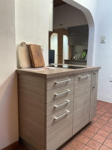 a kitchen with a counter with a sink and a counter sidx sidx sidx at Ferienwohnungen JoJaSa in Laces