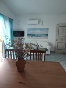 a living room with a table with a plant on it at Villetta bifamiliare con vista mare "Poggio Tavolara" in Porto San Paolo