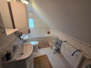 a bathroom with a sink and a toilet and a tub at Vila Daniela in Luhačovice +28 photos