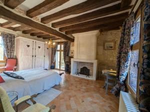 a bedroom with a bed and a fireplace at Manoir de la Maison Blanche in Amboise