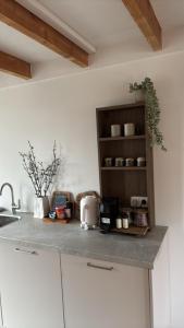 a kitchen counter with a sink and a shelf at TuksandDutsMeppel in Meppel +7 photos