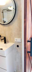 a bathroom with a sink and a mirror at TuksandDutsMeppel in Meppel