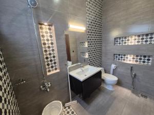 a bathroom with a sink and a toilet and a shower at Regency Guest House Peshawar in Peshawar