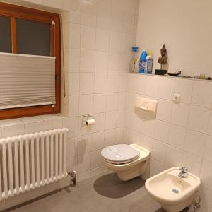 a bathroom with a toilet and a sink at Ferienwohnung Röder am Schwimmteich in Bischofsheim an der Rhön