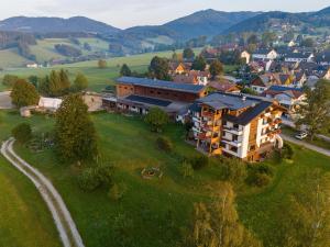 an aerial view of a small town with a building at Almenlandhof in Fladnitz an der Teichalm