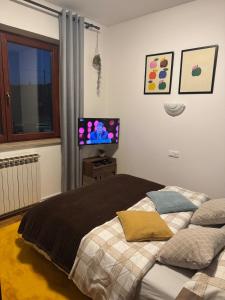 a bedroom with a large bed and a television at Laganini Cozy Home in Velika Mlaka