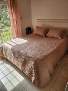 a bedroom with a large bed with a window at Los robles in San Pedro