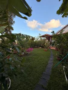 a garden with a walkway in front of a house at Villa Lumineuse in Le Lamentin