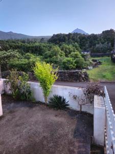 a retaining wall with a view of a garden at T1 com Vista Mar em Sao Roque do Pico Residências Requinte in São Roque do Pico