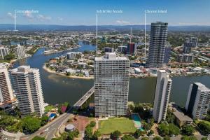 an aerial view of a city with a river and buildings at Salt & Sky Arcade - Sleeps 12 in Gold Coast