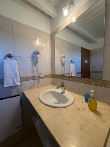 a bathroom with a sink and a mirror at Entre Montañas in Tafí del Valle