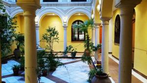 an indoor courtyard with plants in a building at Apartamento Los Leones in Córdoba