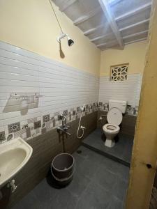 a bathroom with a toilet and a sink at giri stay in Aldūr